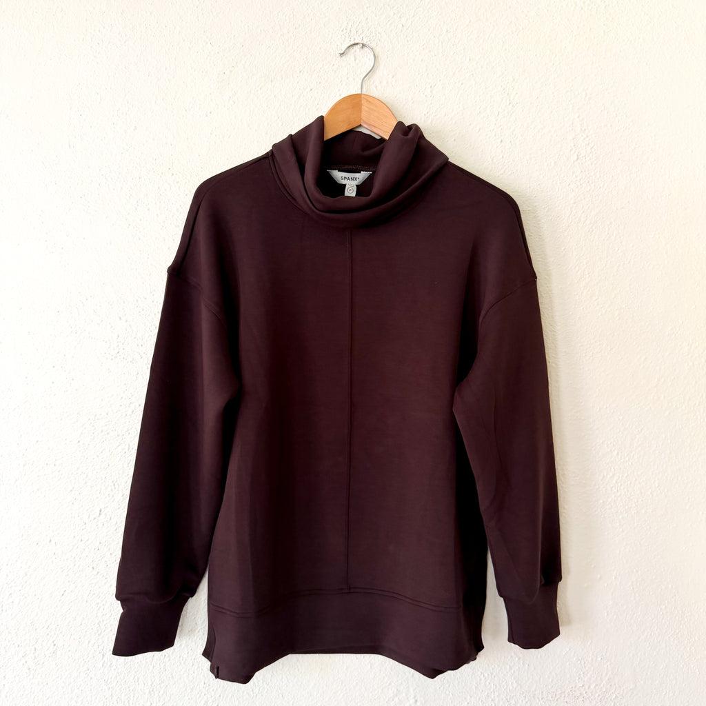 Spanx AirEssentials Tunic Turtleneck Sweatshirt in Truffle Brown | Small