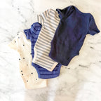 Baby Gap First Favorites Blue Cream Black Textured Short Sleeve Bodysuits Bundle x4 | sz 0-3m