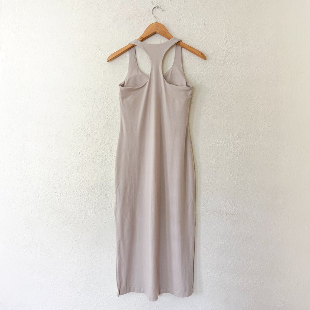 Vuori Halo Racerback Shelf Bra Midi Tank Dress in Ecru Tan | S