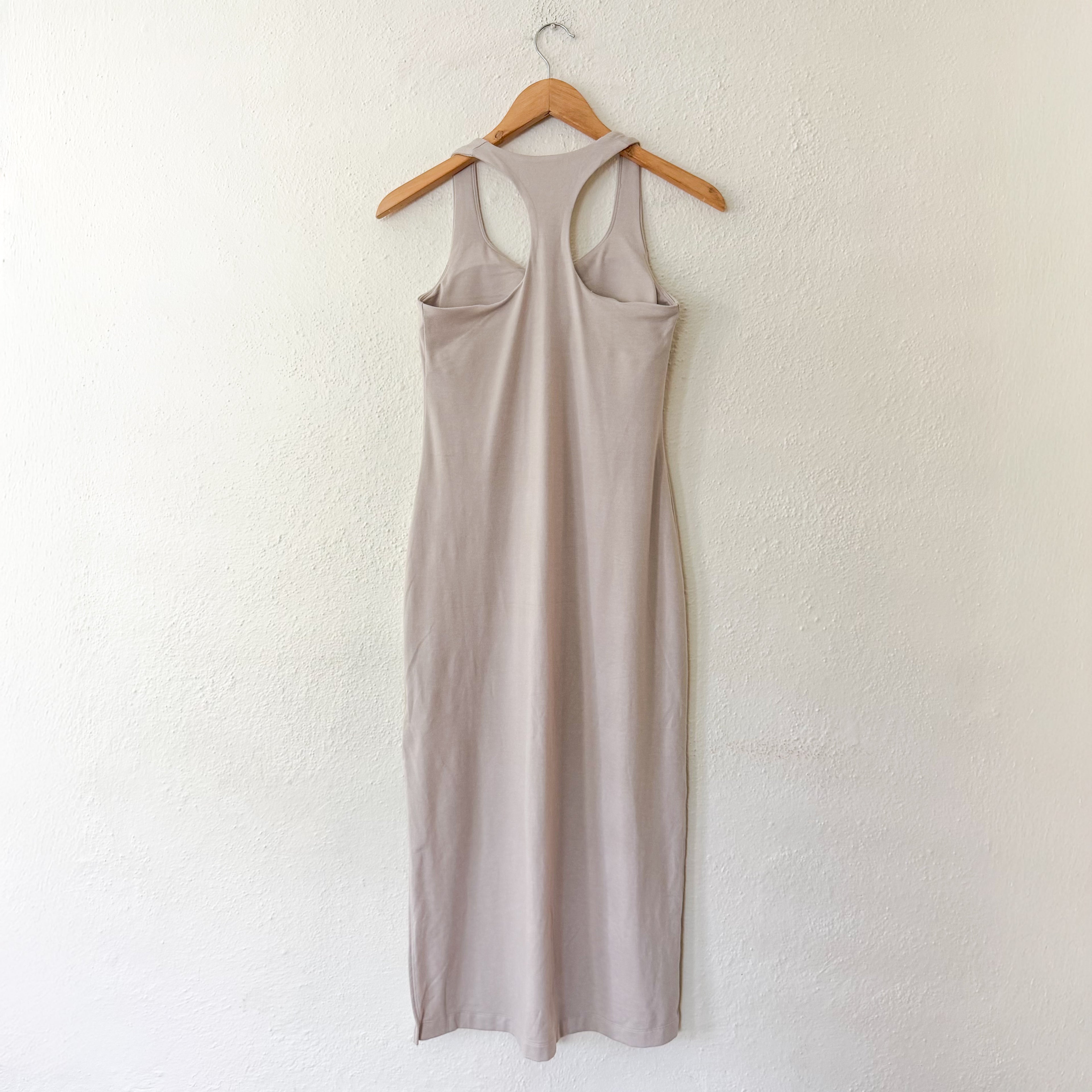Vuori Halo Racerback Shelf Bra Midi Tank Dress in Ecru Tan | S