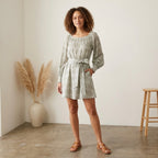 Alice + Olivia Boho Green Filigree Long Sleeve Mini Dress | XS