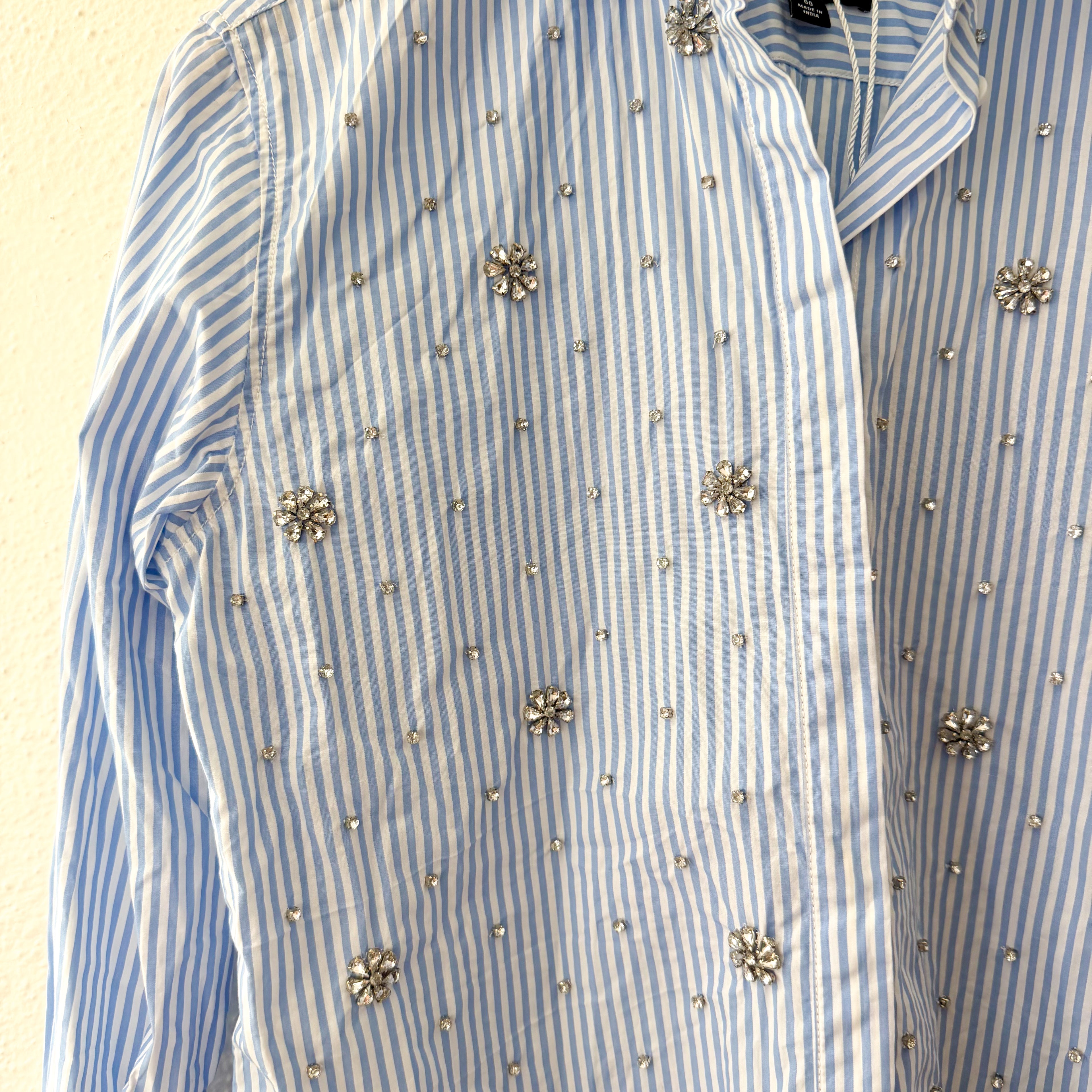 J.Crew Collection Garçon Button Down Rhinestone Embellished Long Sleeve Dress Shirt in Blue Pinstripe | 00