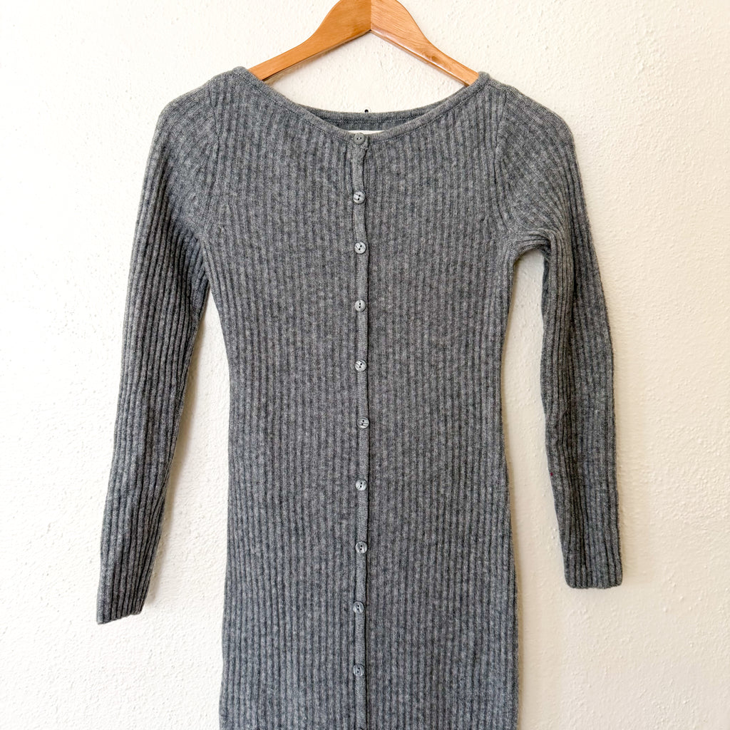 Abercrombie & Fitch Ribbed Wool-Blend Midi Sweater Dress in Dark Grey | XSP