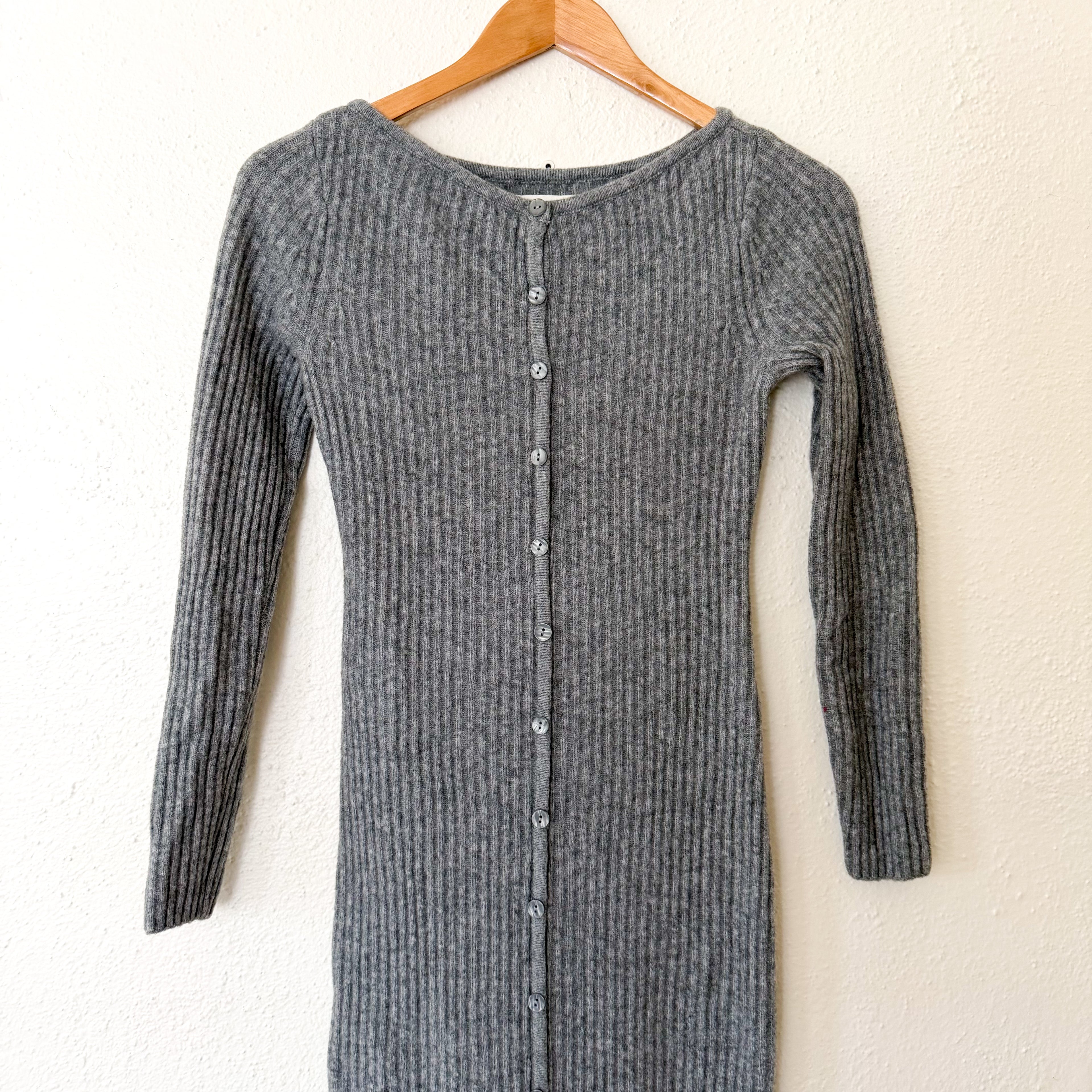 Abercrombie & Fitch Ribbed Wool-Blend Midi Sweater Dress in Dark Grey | XSP