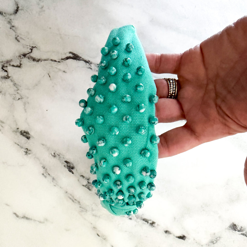 Lele Sadoughi Turquoise Tonal Howlite Round Beaded Embellished Headband