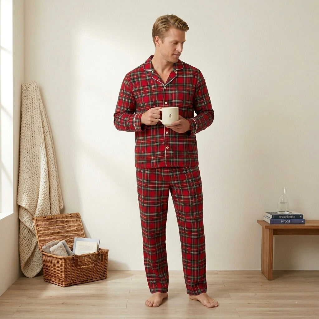 Classic Men's Red Holiday Plaid Pajama Set | M