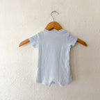 MNG Mango Blue White Pinstripe Short Sleeve Romper with Pocket | 3-6m