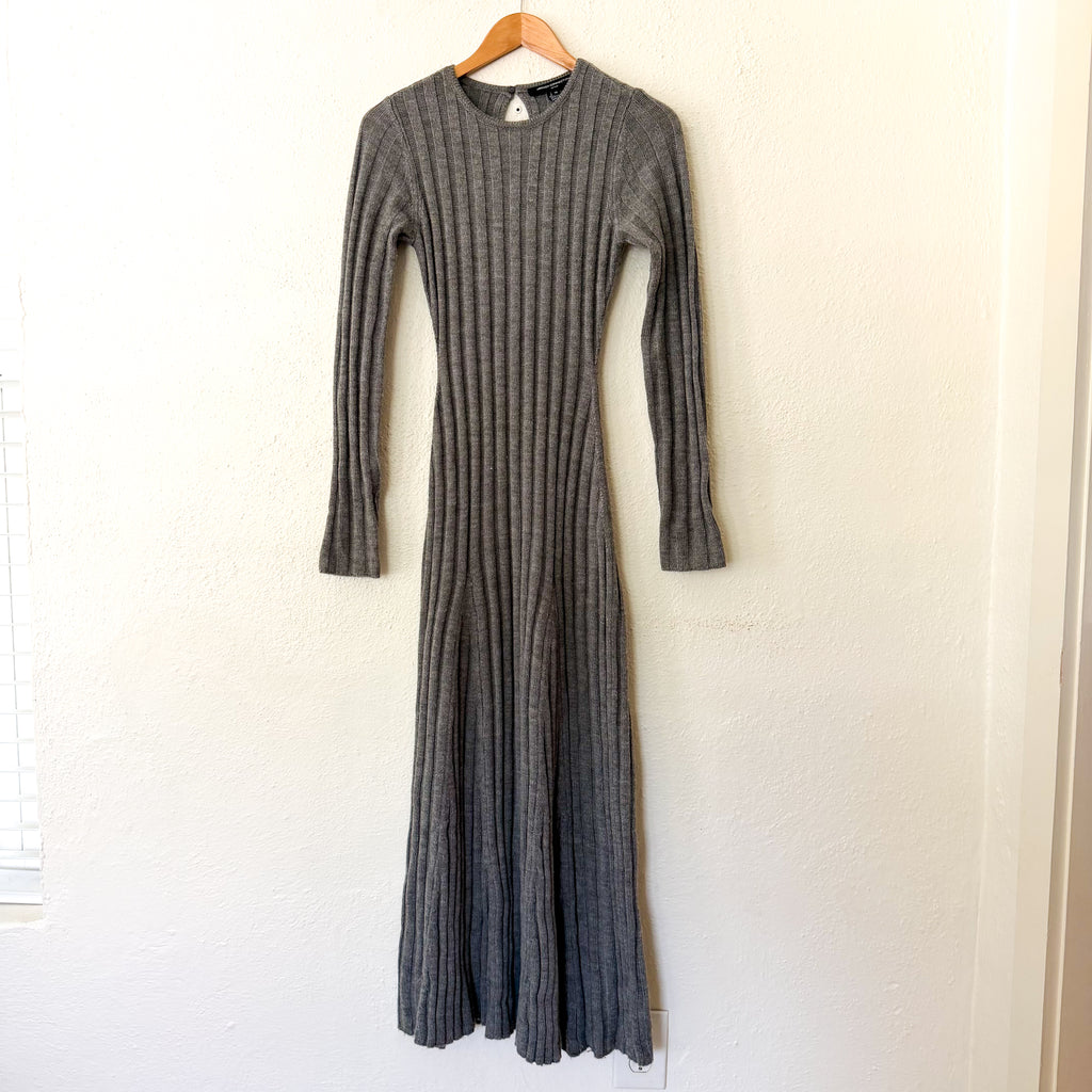 French Connection Babysoft Fit and Flare Ribbed Sweater Dress in Dark Grey | XS