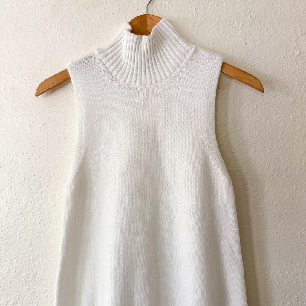 Free Assembly Ribbed Turtleneck Sleeveless Sweater Dress in Cream | XS
