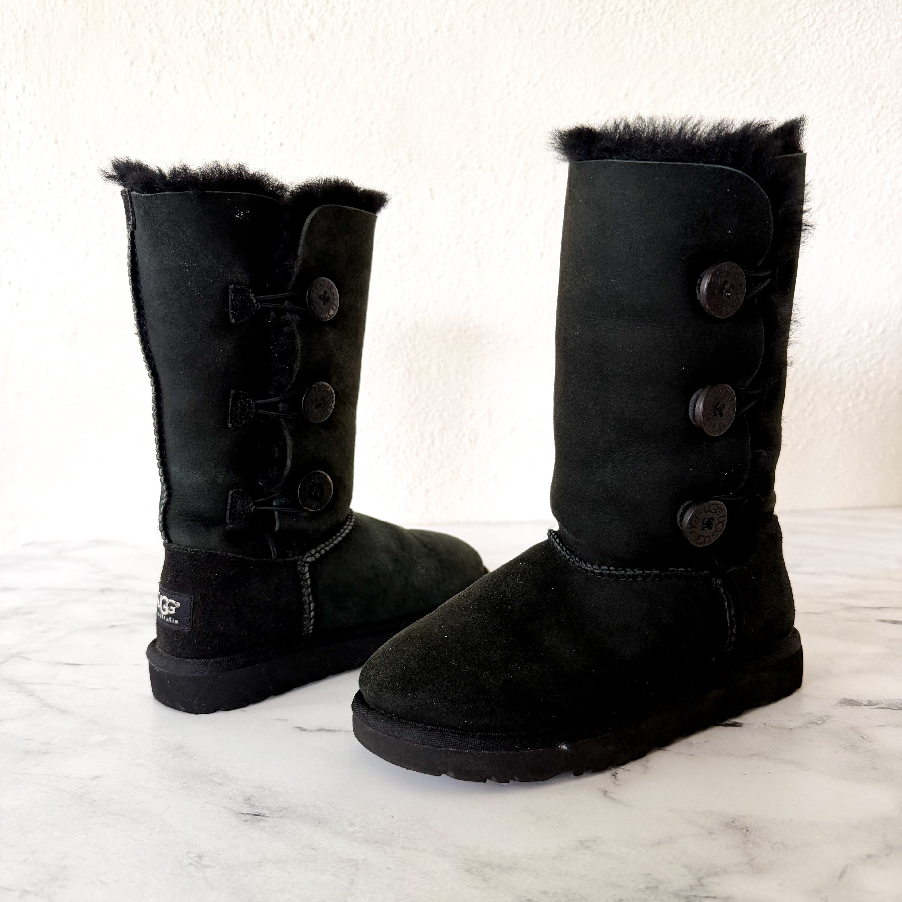UGG Australia Black Sheepskin Bailey Button Triplet Boots | 2Y