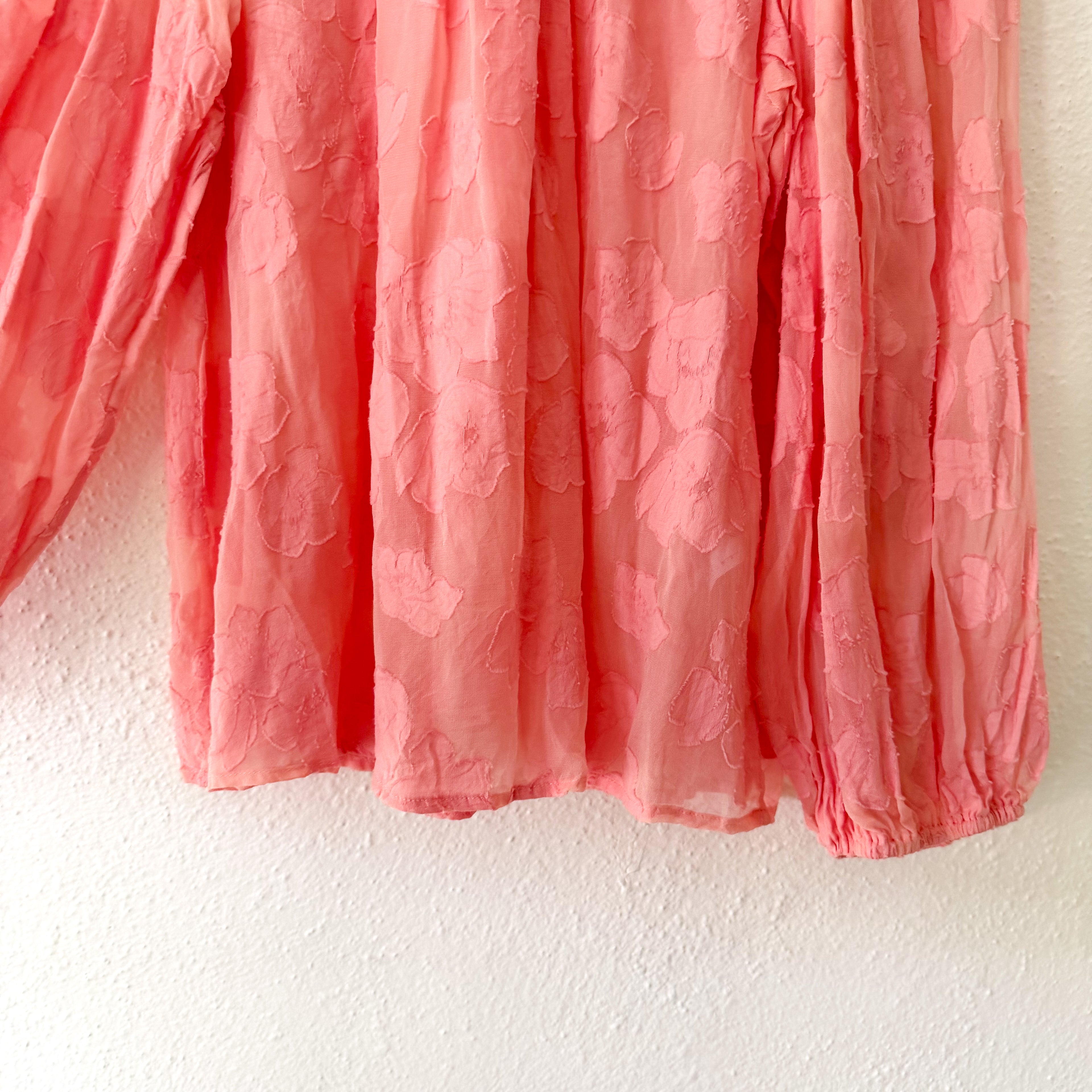 Ulla Johnson Sheer Silk Blend Floral Ruffle Mock Neck in Coral | 2