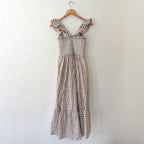 Marea by Liz Joy Sasco Midi Dress in Smocked Tan Dune Gingham | XS