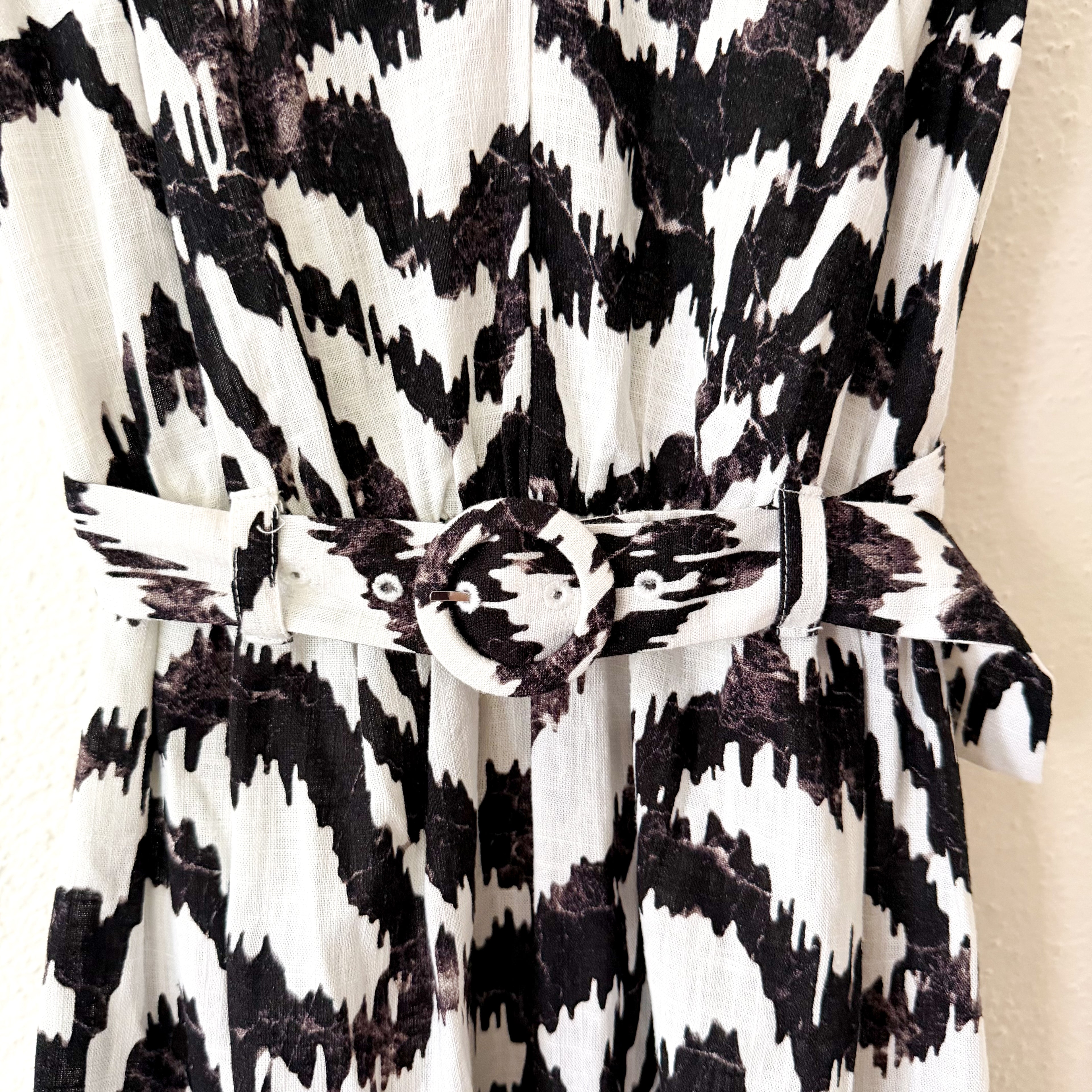 Nine West Linen Blend Belted Ikat Midi Dress | XS