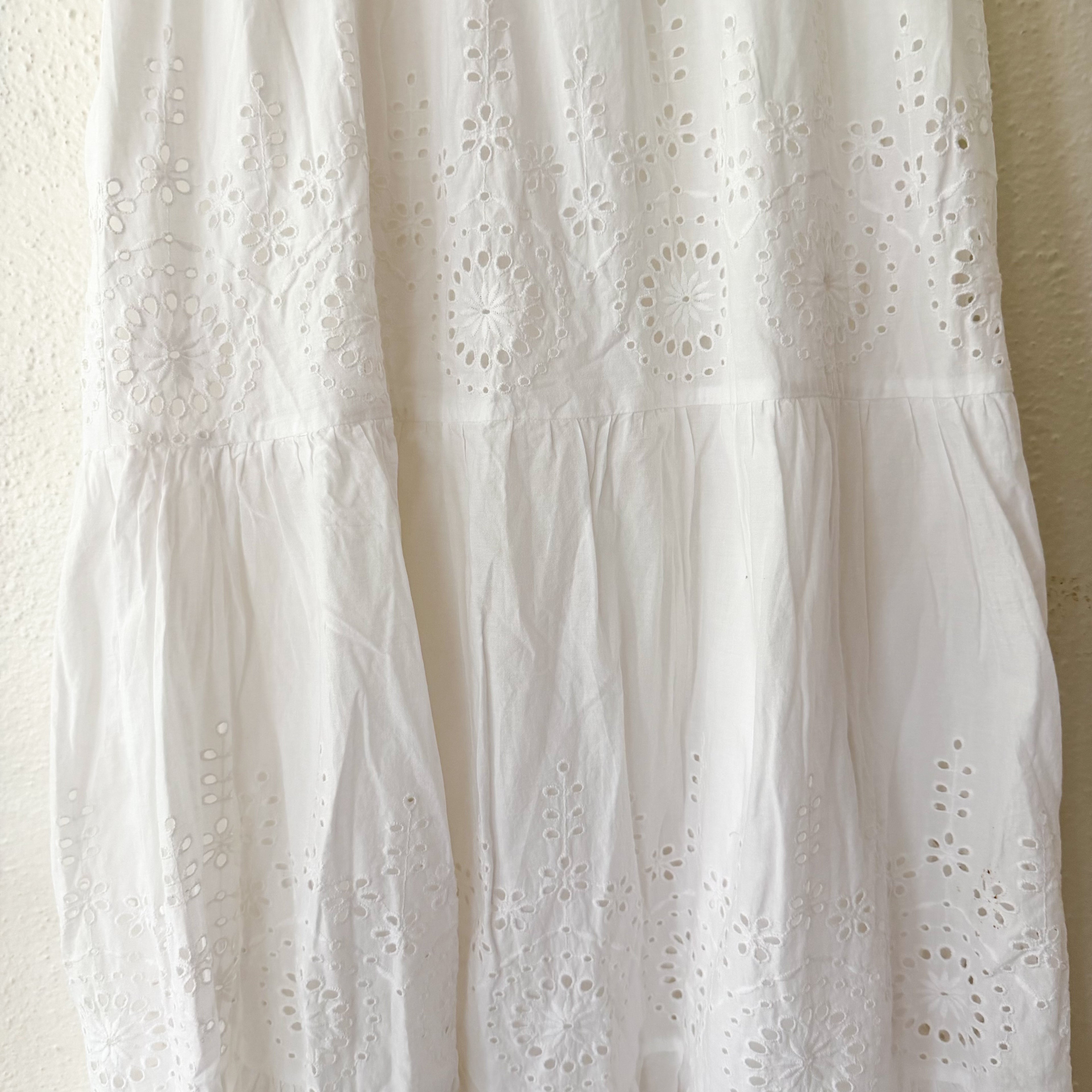 MANGO White Eyelet Embroidered Cotton Maxi Dress | XS