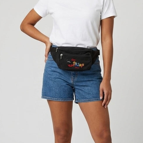 Vintage 90s Walt Disney World Embroidered Fanny Pack | Black Retro Waist Bag