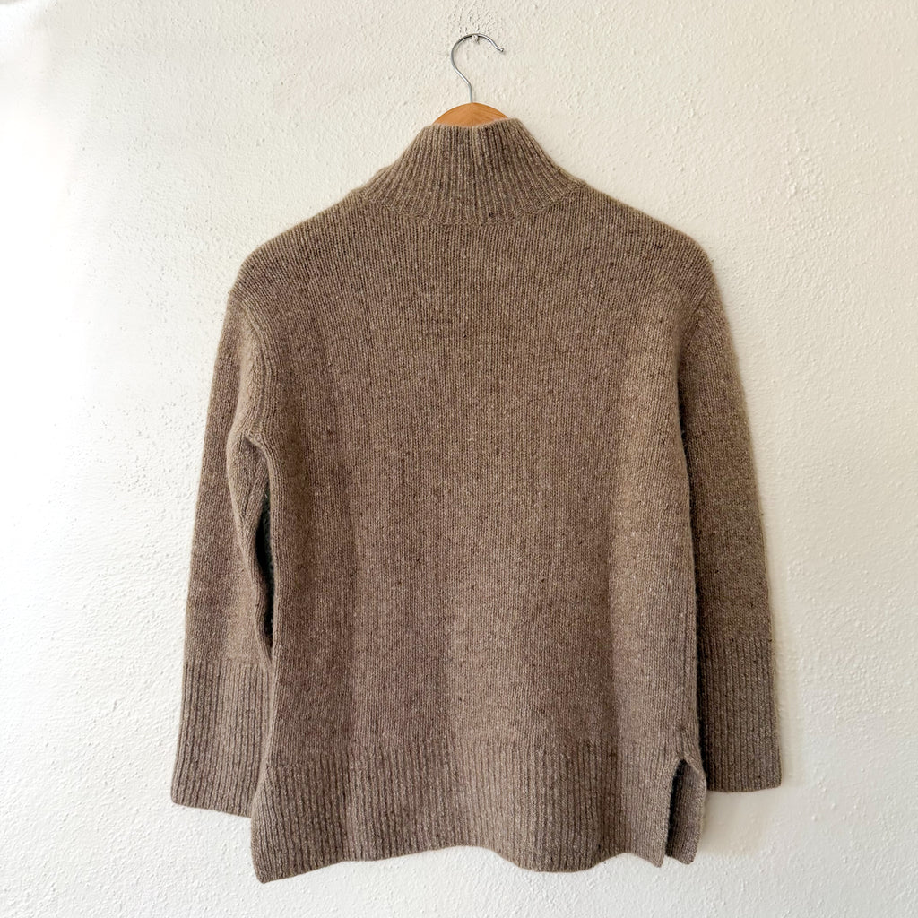 Vince 100% Cashmere Donegal Side Slit Turtleneck Sweater in Beige Camel | XXS