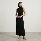 A New Day Black Sleeveless Turtleneck Ribbed Maxi Dress | S