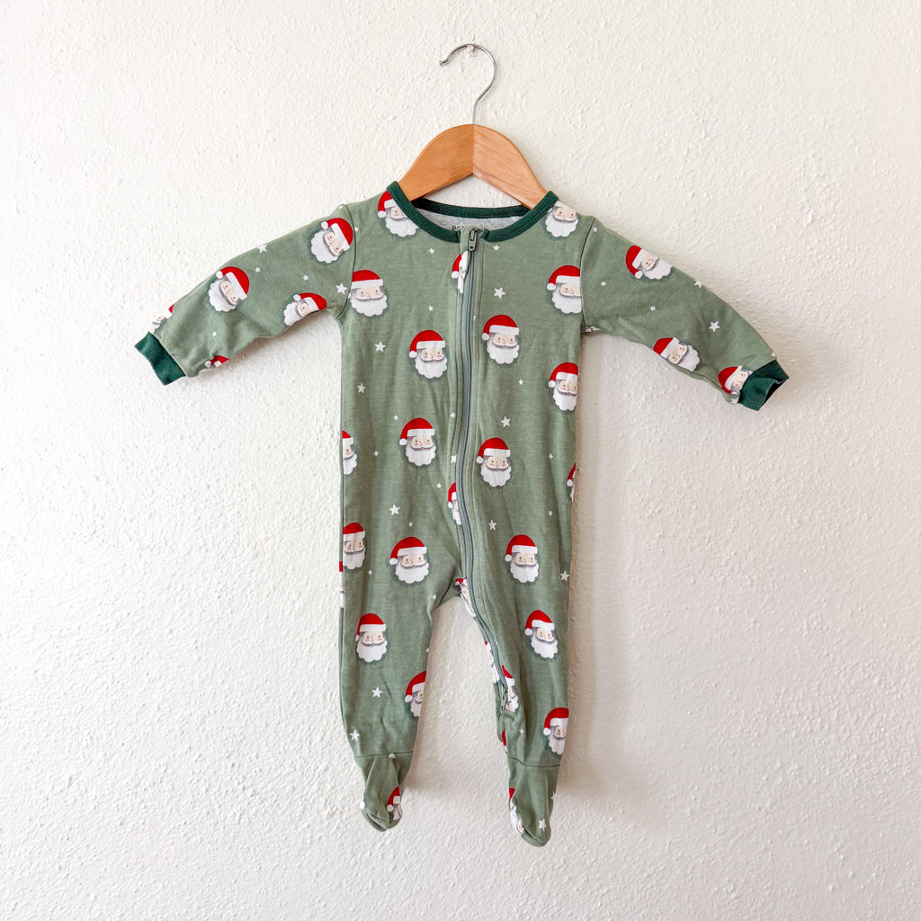 Petit Lem Organic Green Christmas Santa 2-Way Zipper Footed Sleeper | 3-6m