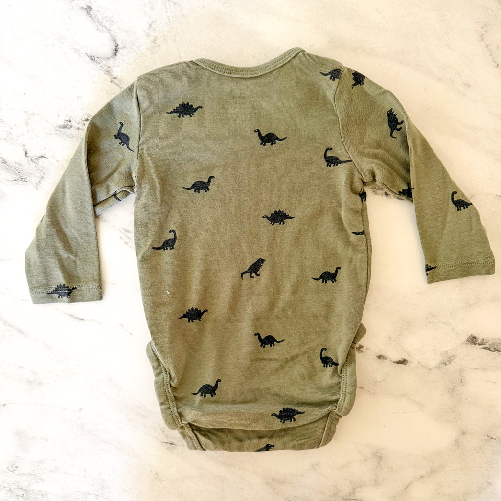 H&M Organic Cotton Dino & Stripe Long Sleeve Bodysuit Bundle | 3-6m