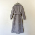 Mango MNG Detachable Faux Fur Collar Longline Wool-Blend Belted Coat in Ice Grey | XXS