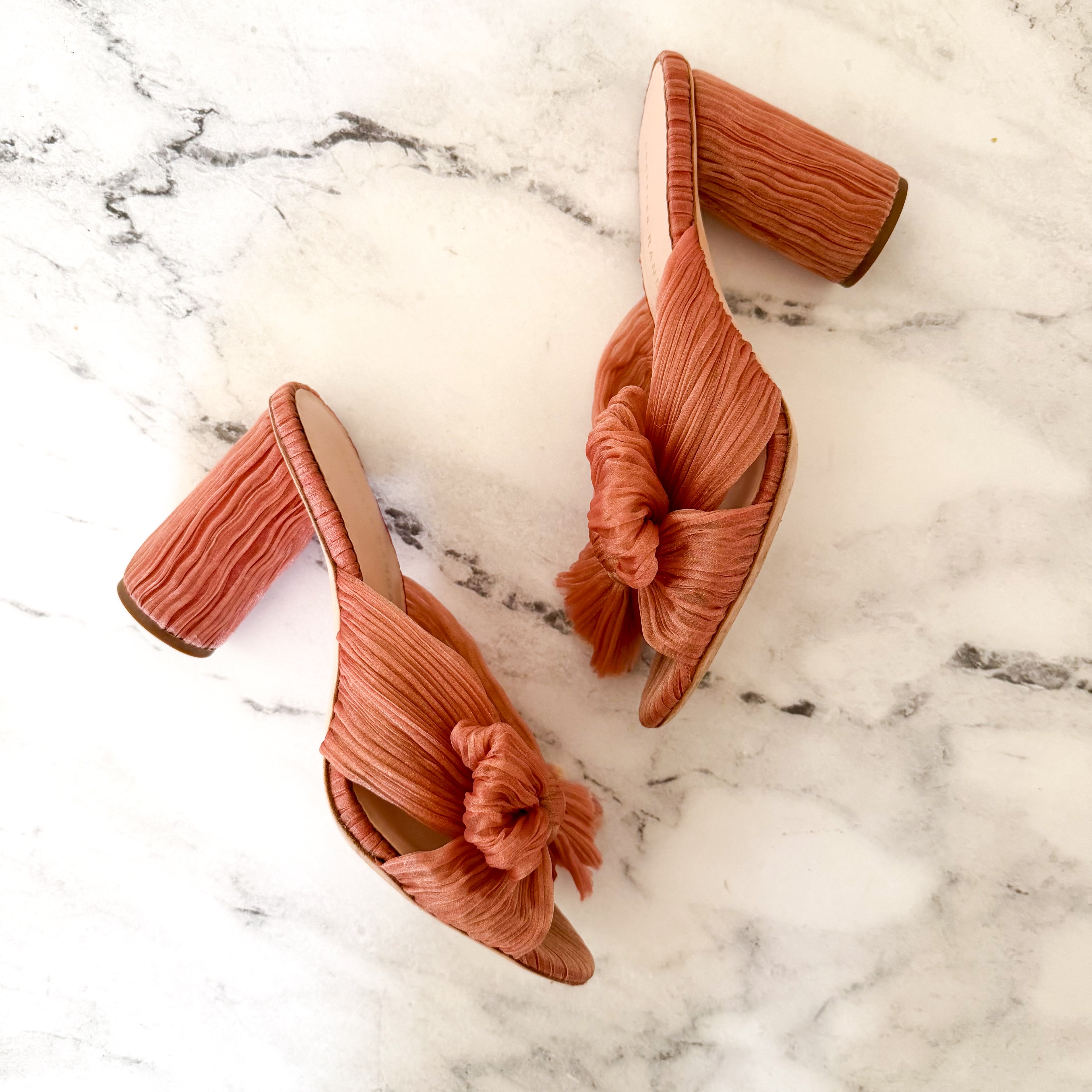 Loeffler Randall Pink Penny Pleated Organza Bow Block Heels | 6.5