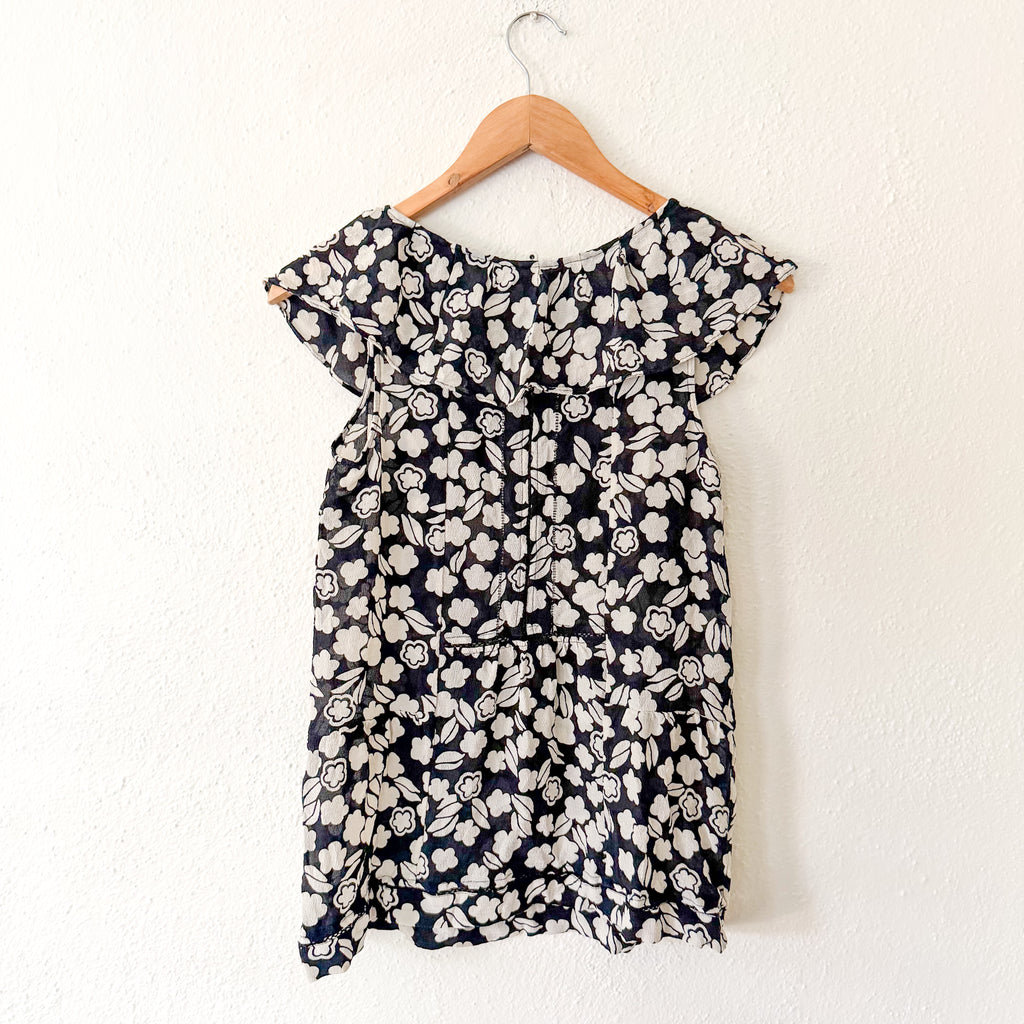 Leifsdottier 100% Silk Black Floral Short Sleeve Blouse | 6
