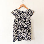 Leifsdottier 100% Silk Black Floral Short Sleeve Blouse | 6