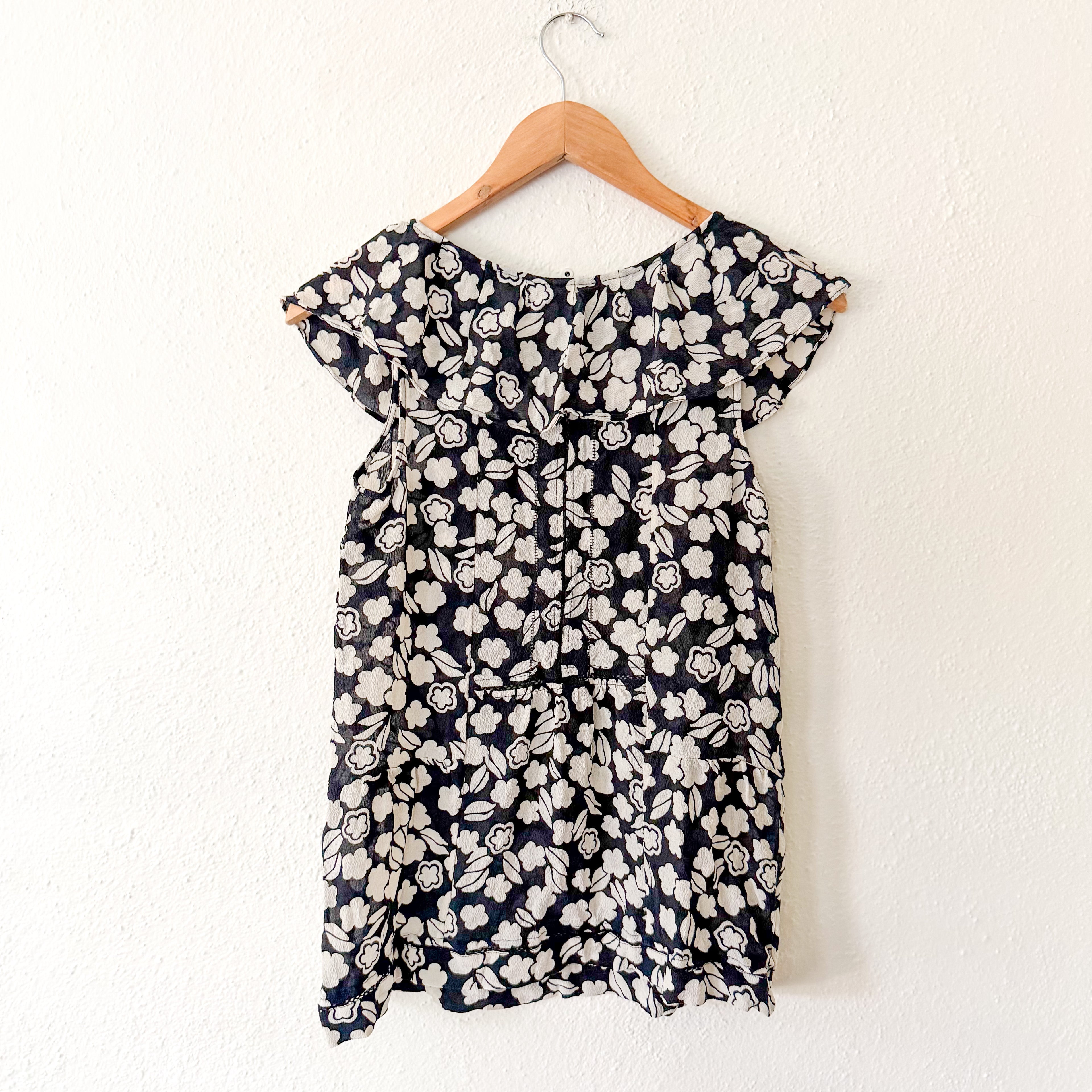Leifsdottier 100% Silk Black Floral Short Sleeve Blouse | 6