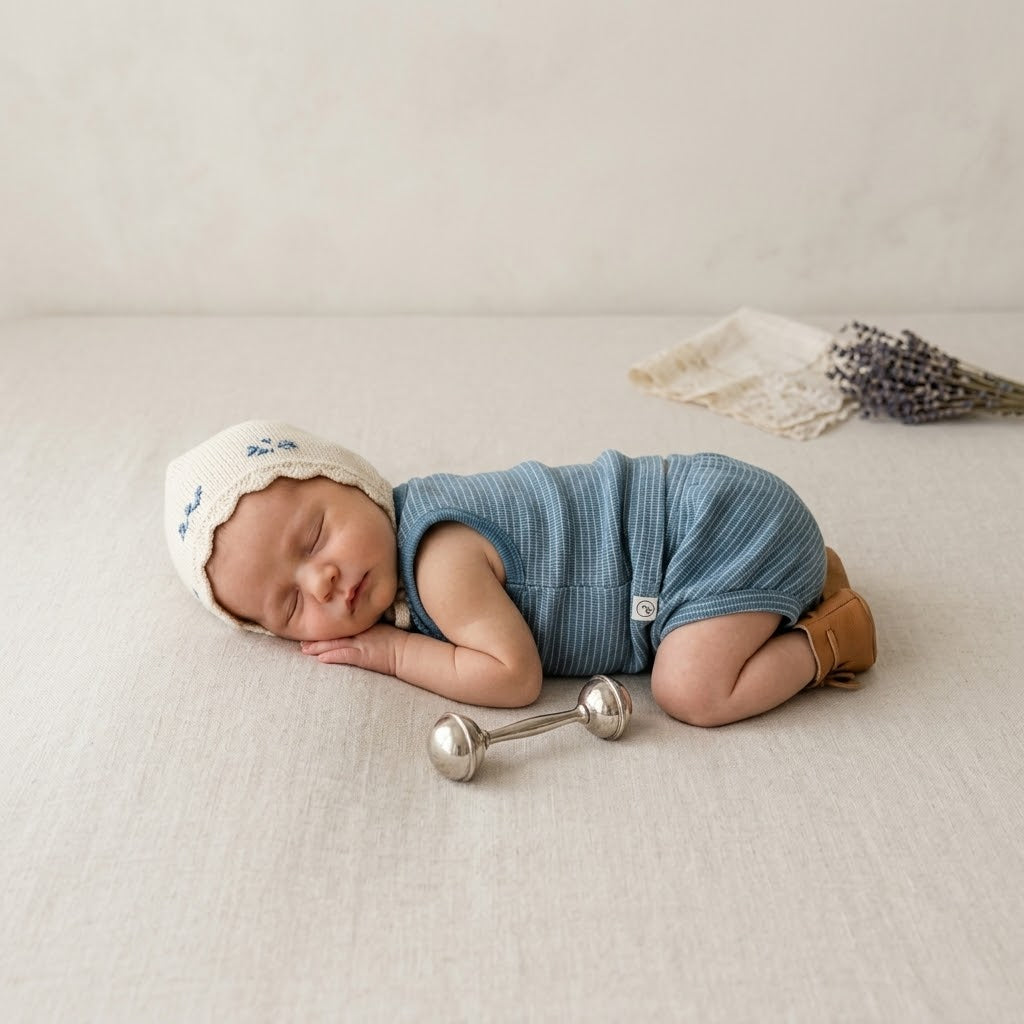 Little Planet Organic Ocean Blue Textured Sleeveless Shirt + Bubble Shorts Matching Set | 0-3m