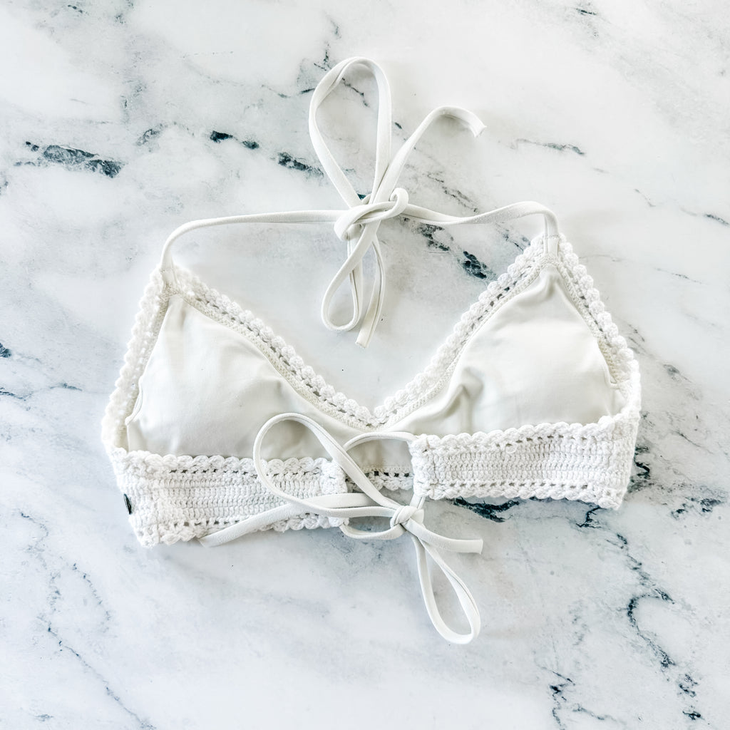 Billabong White Halter Crochet Bikini Top | XS