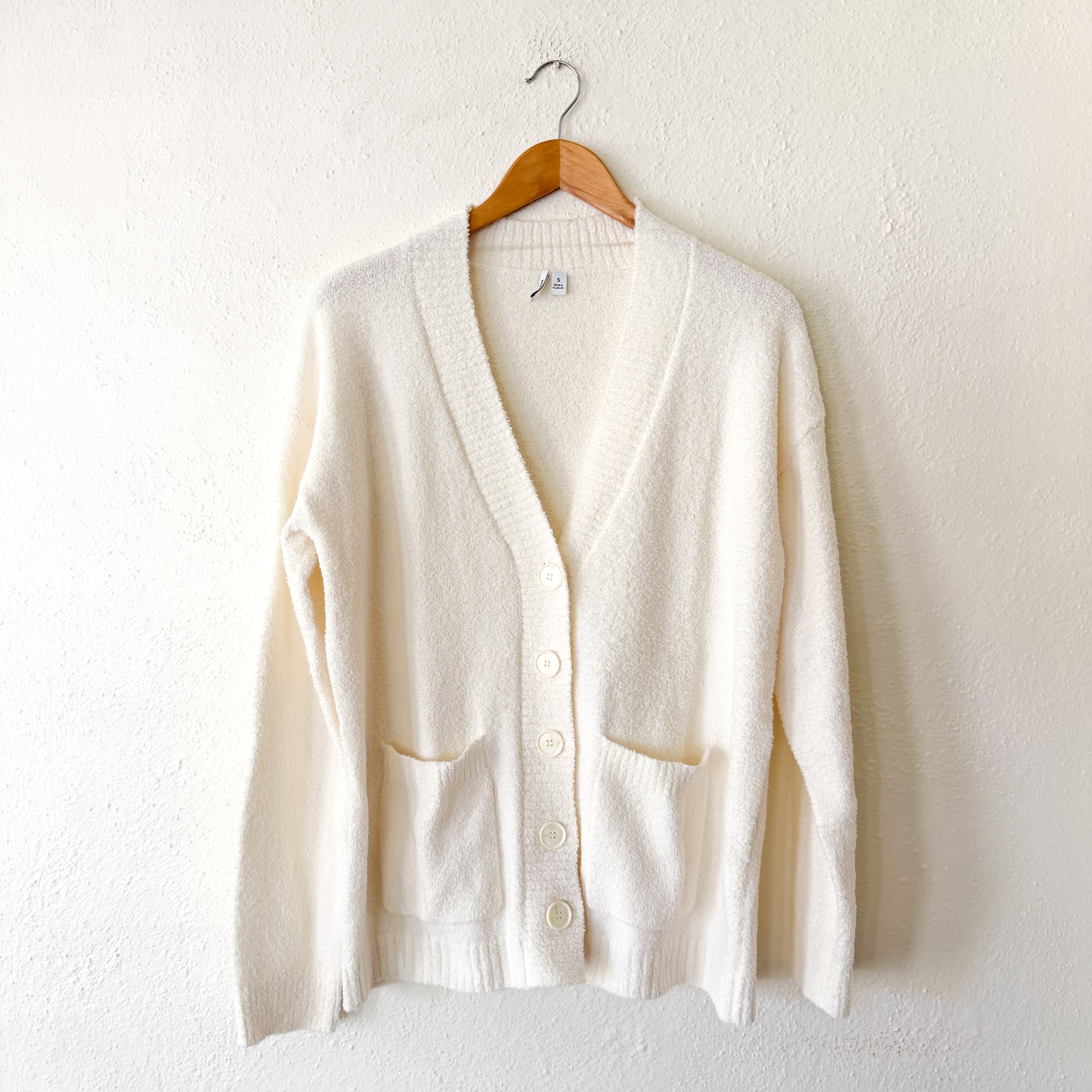 Nordstrom Cozy Yarn Button Down Plush Cardigan in Cream | S