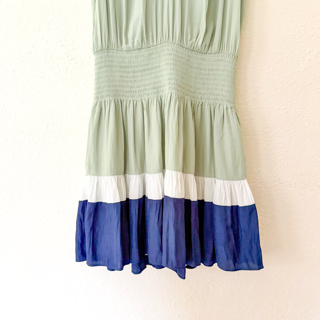 Ramy Brook New York Bambi Sleeveless Greecian Dress in Sage & Navy | XS