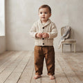 Next Wool Blend Cream Marl Cable Knit Shawl Collar Sweater | 12-18m