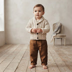 Next Wool Blend Cream Marl Cable Knit Shawl Collar Sweater | 12-18m