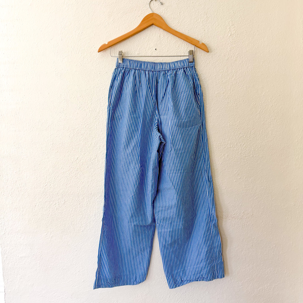 Anthropologie The Wren Wide Leg Pajama Boxer Pants in Blue & White Stripe | XS
