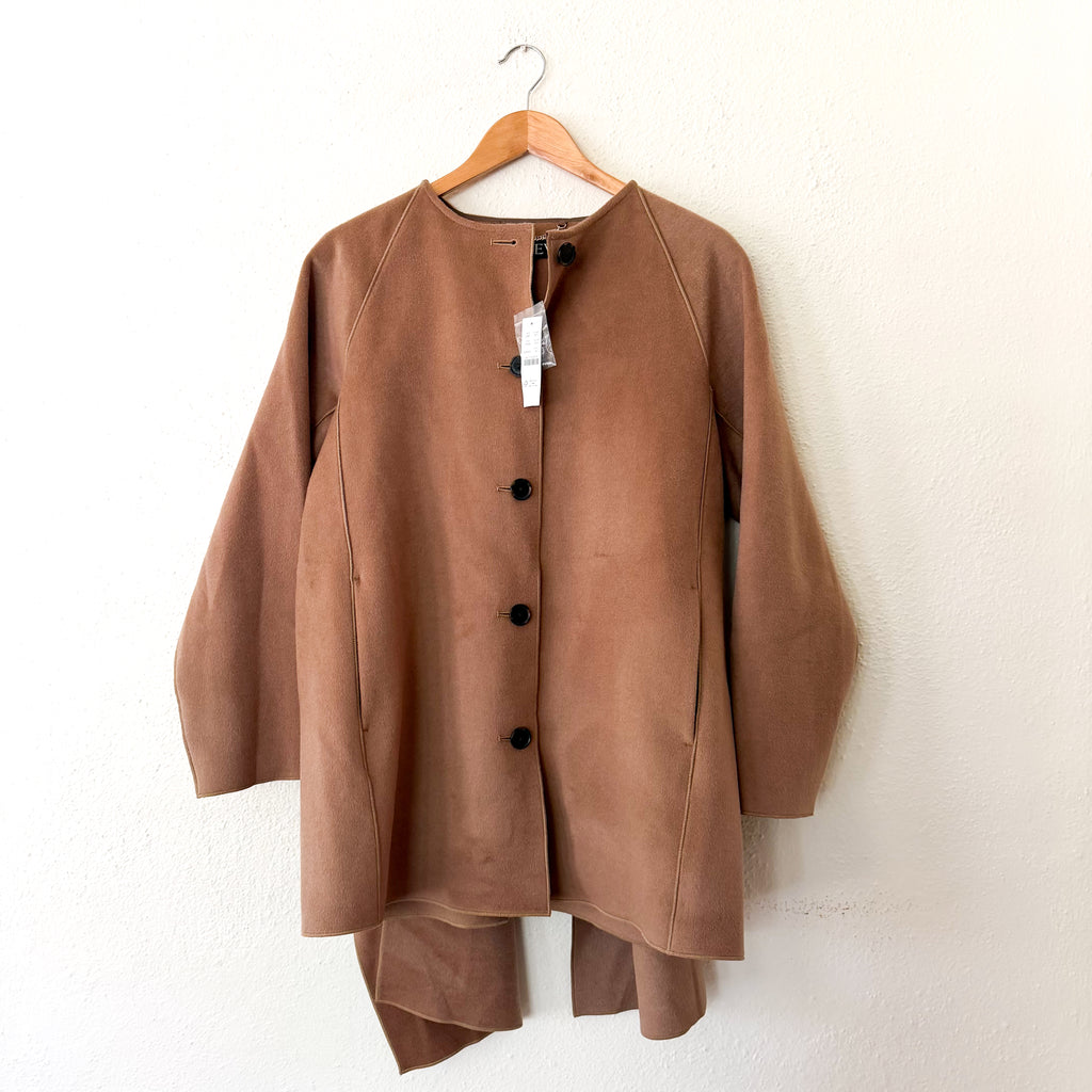 J.Crew Scarf Coat in Dark Camel Drapey Wool Blend | XS