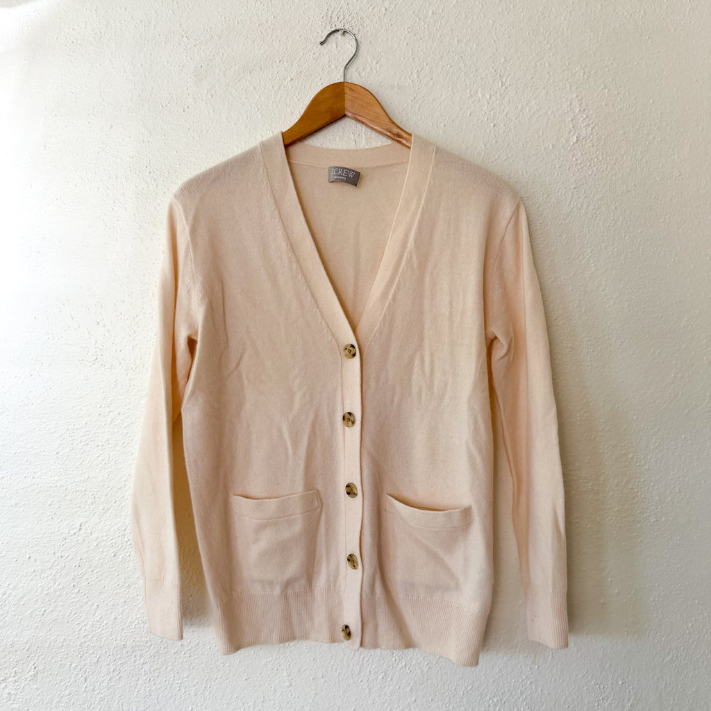 J.Crew 100% Cashmere V-Neck Relaxed Cardigan Sweater in Cream | XS