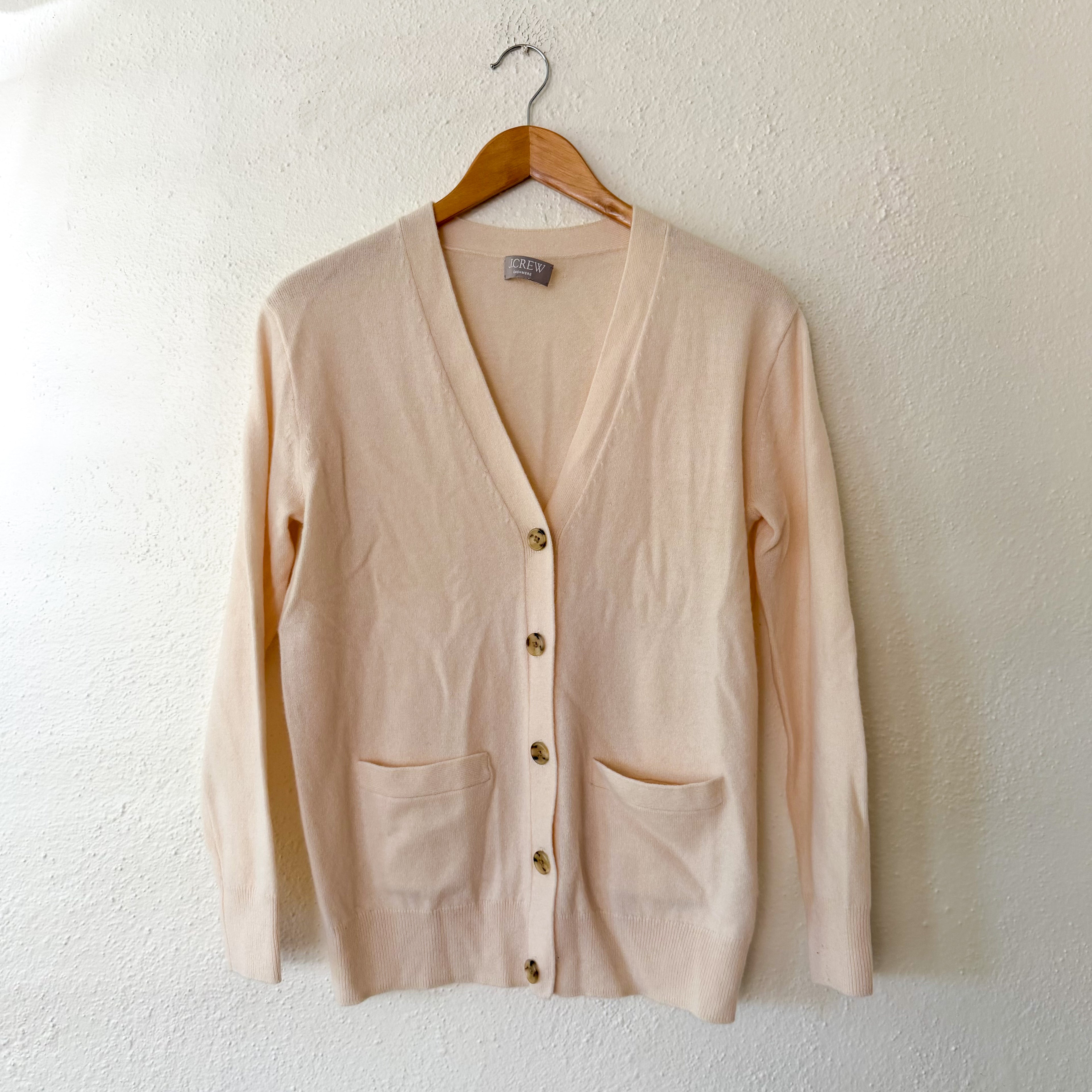 J.Crew 100% Cashmere V-Neck Relaxed Cardigan Sweater in Cream | XS