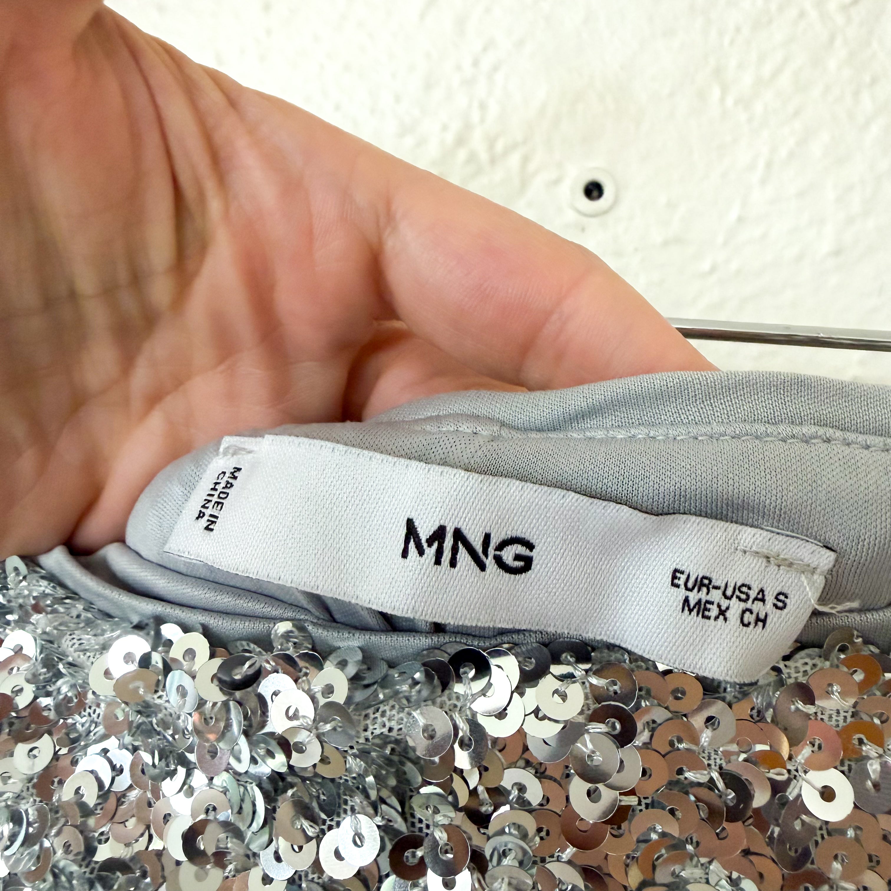 Mango MNG Silver Sequin Midi Straight Pencil Skirt | S
