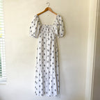 Love, Tomas Emerson Fry Linen Blend Boho Half Sleeve Block Print Maxi Dress | XS