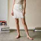 J.Crew Gwen Lace-Trim Slip Skirt in Textured Cream Satin | XXS