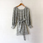 Alice + Olivia Boho Green Filigree Long Sleeve Mini Dress | XS