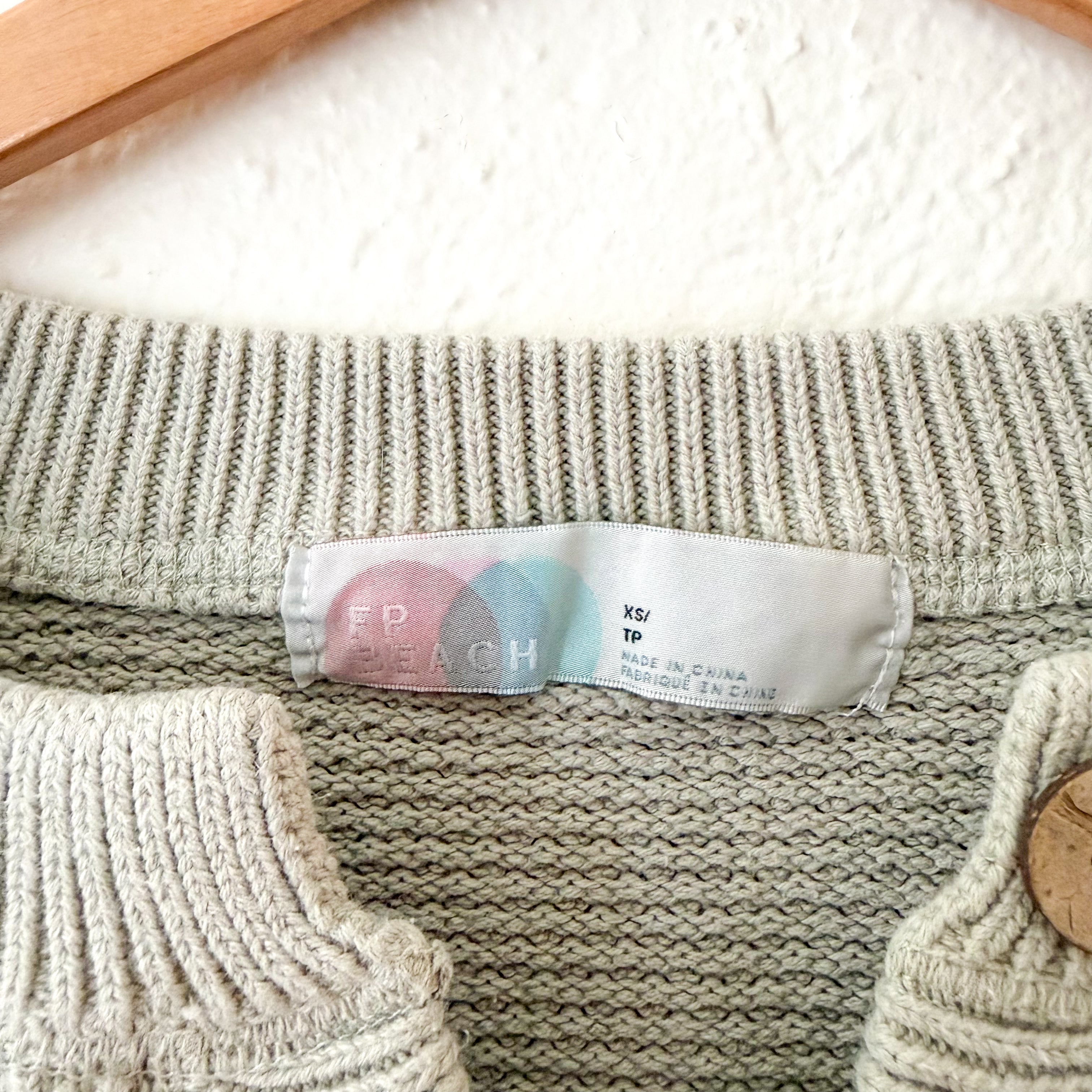 Free People Beach Sage Open Weave Cropped Henley Sweater | XS