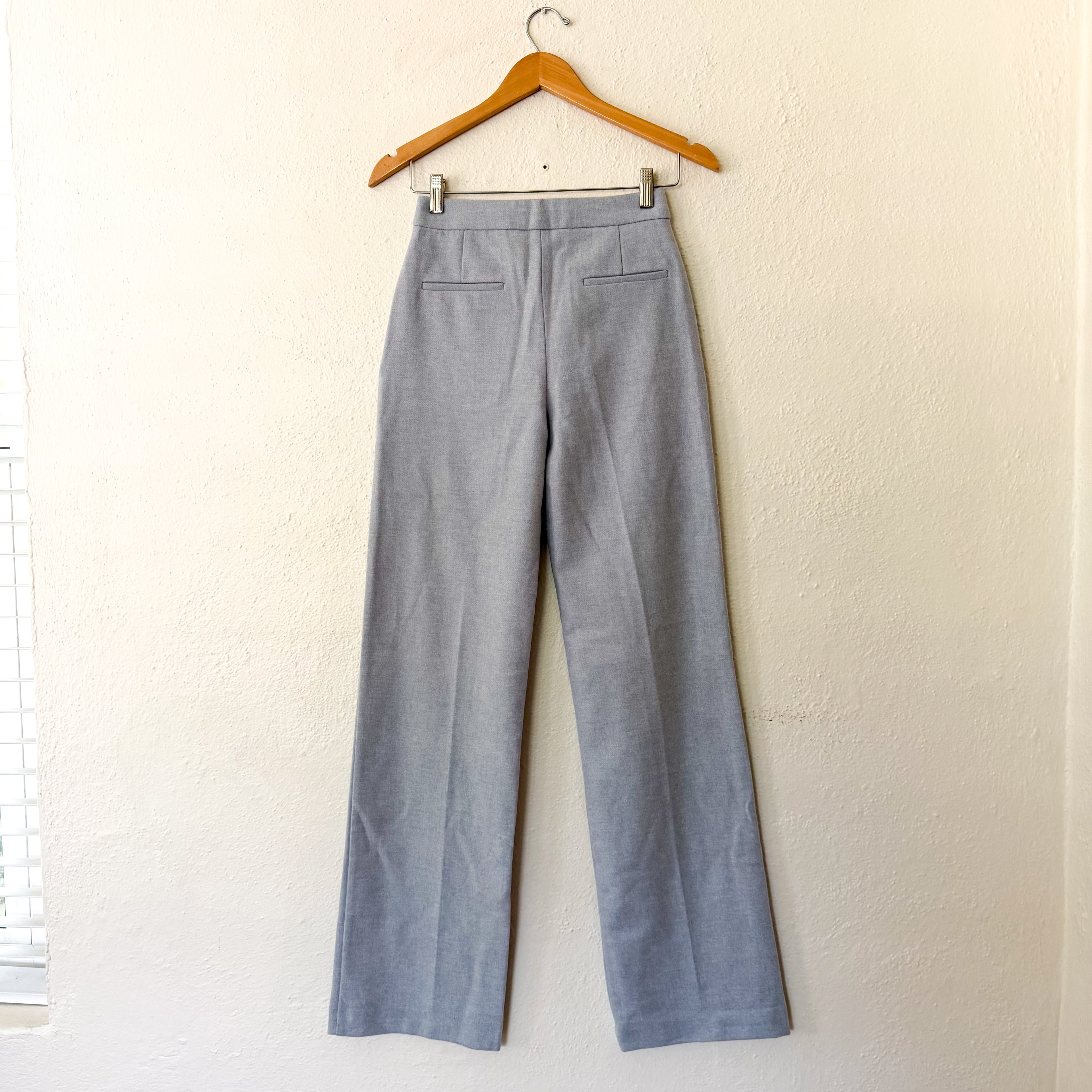 Sézane Martin High Rise Wide-Leg Wool Blend Trousers in Ice Blue | sz 2