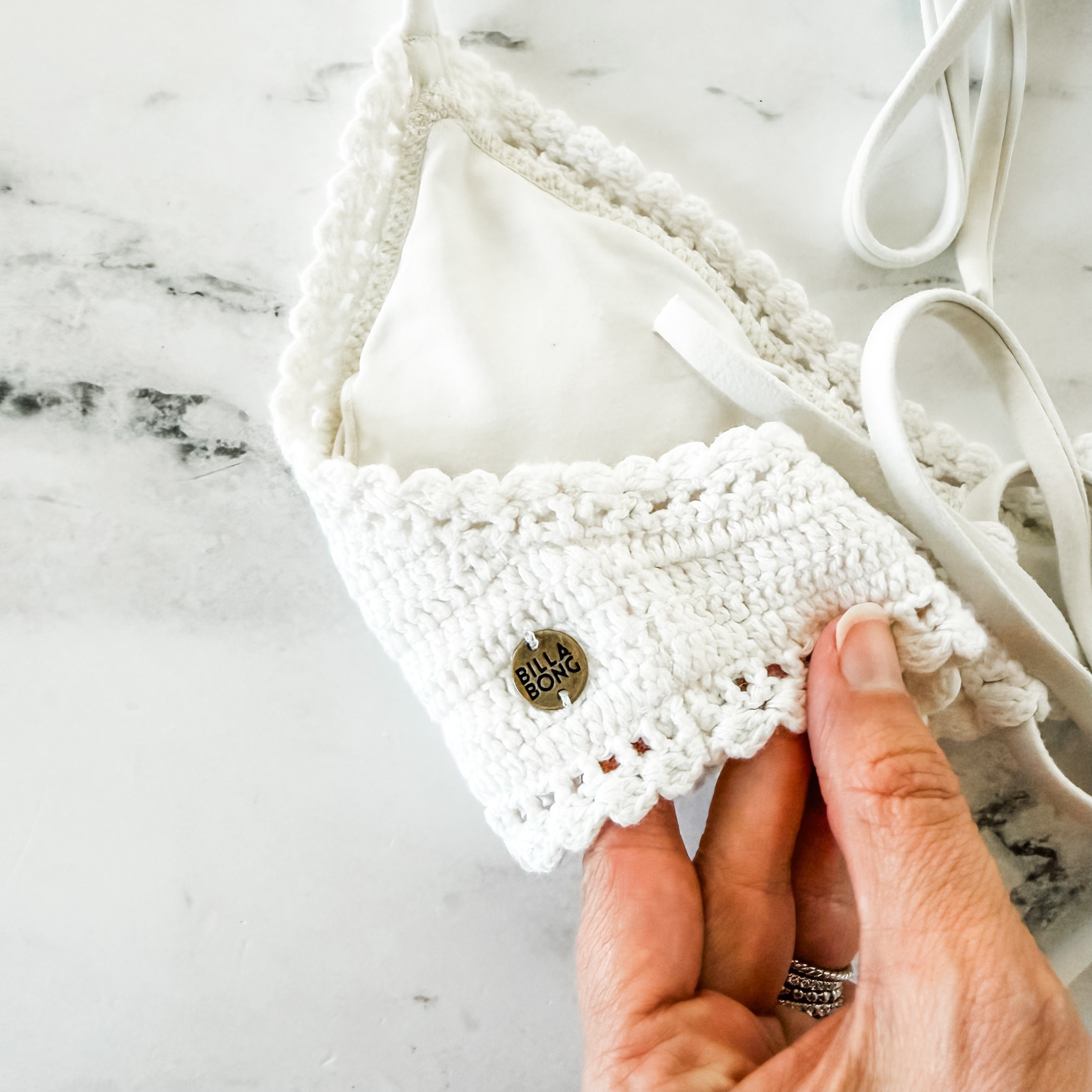 Billabong White Halter Crochet Bikini Top | XS