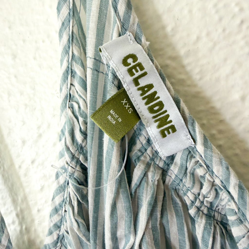 Celandine x Anthropologie Cotton Seersucker French Grey Stripe Summer Mini Dress | XXS