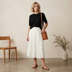 J. Crew White Pleated Midi Shirt with Gold Buttons | 00