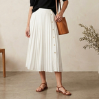 J. Crew White Pleated Midi Shirt with Gold Buttons | 00