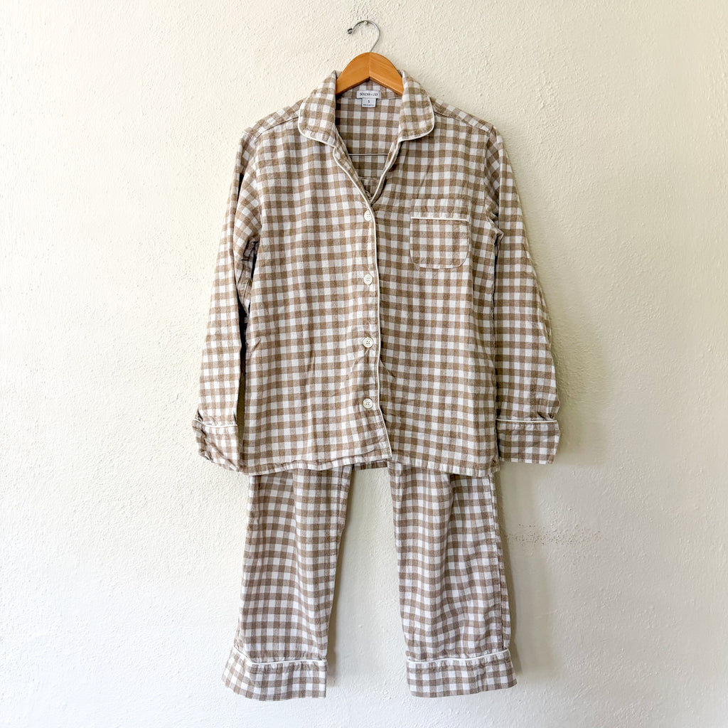 Serena & Lily Belvedere Flannel Pajamas in Doe Beige Gingham | S