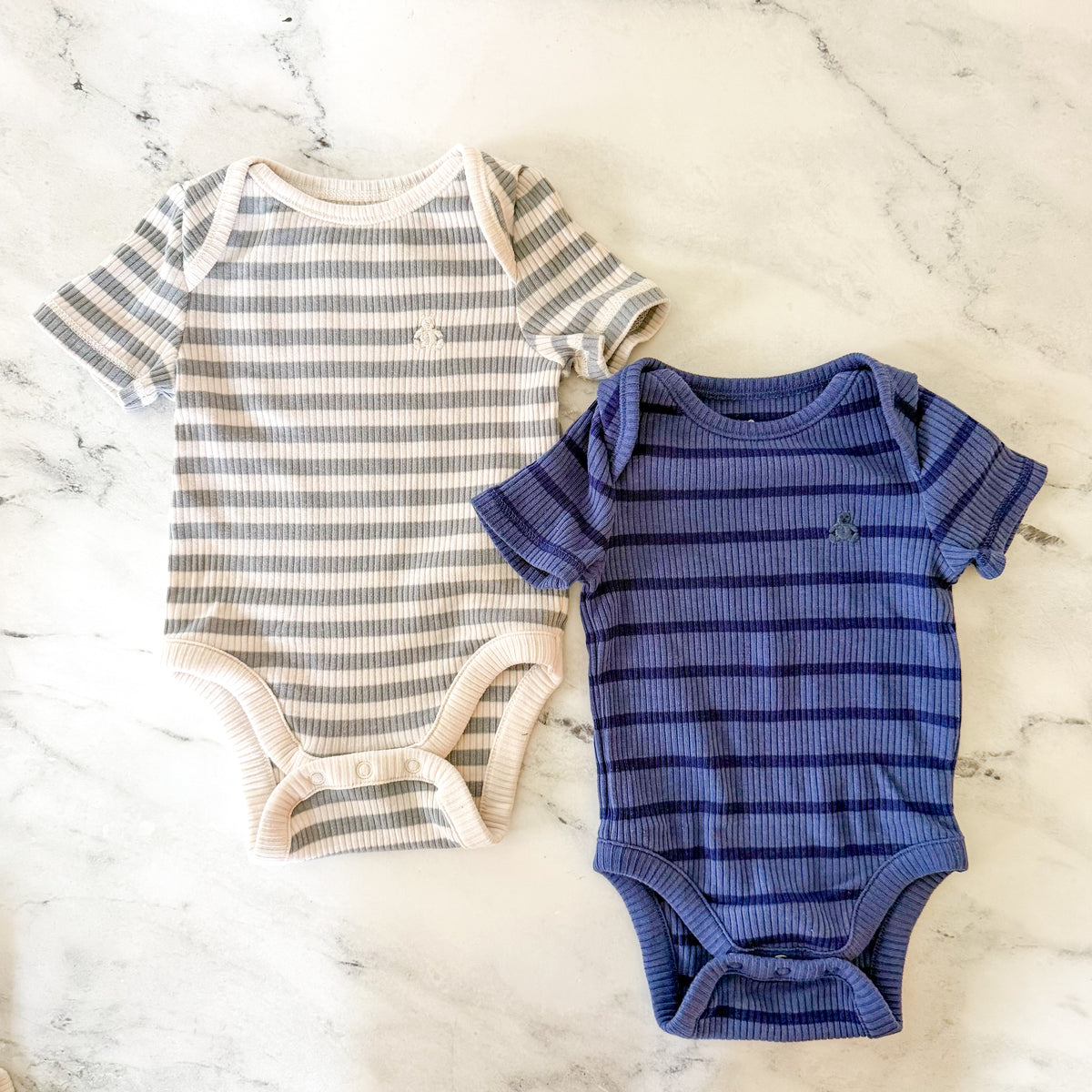Baby Gap First Favorites Blue Cream Black Textured Short Sleeve Bodysuits Bundle x4 | sz 0-3m